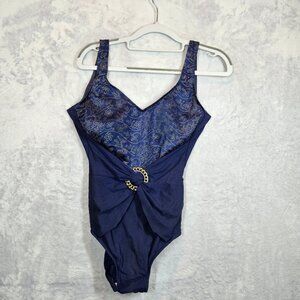 Longitude one piece swimsuit womens 12T stretch round metal ring classy cruise b